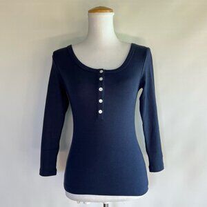 AYR Ribbed Navy Henley Top - sz XS